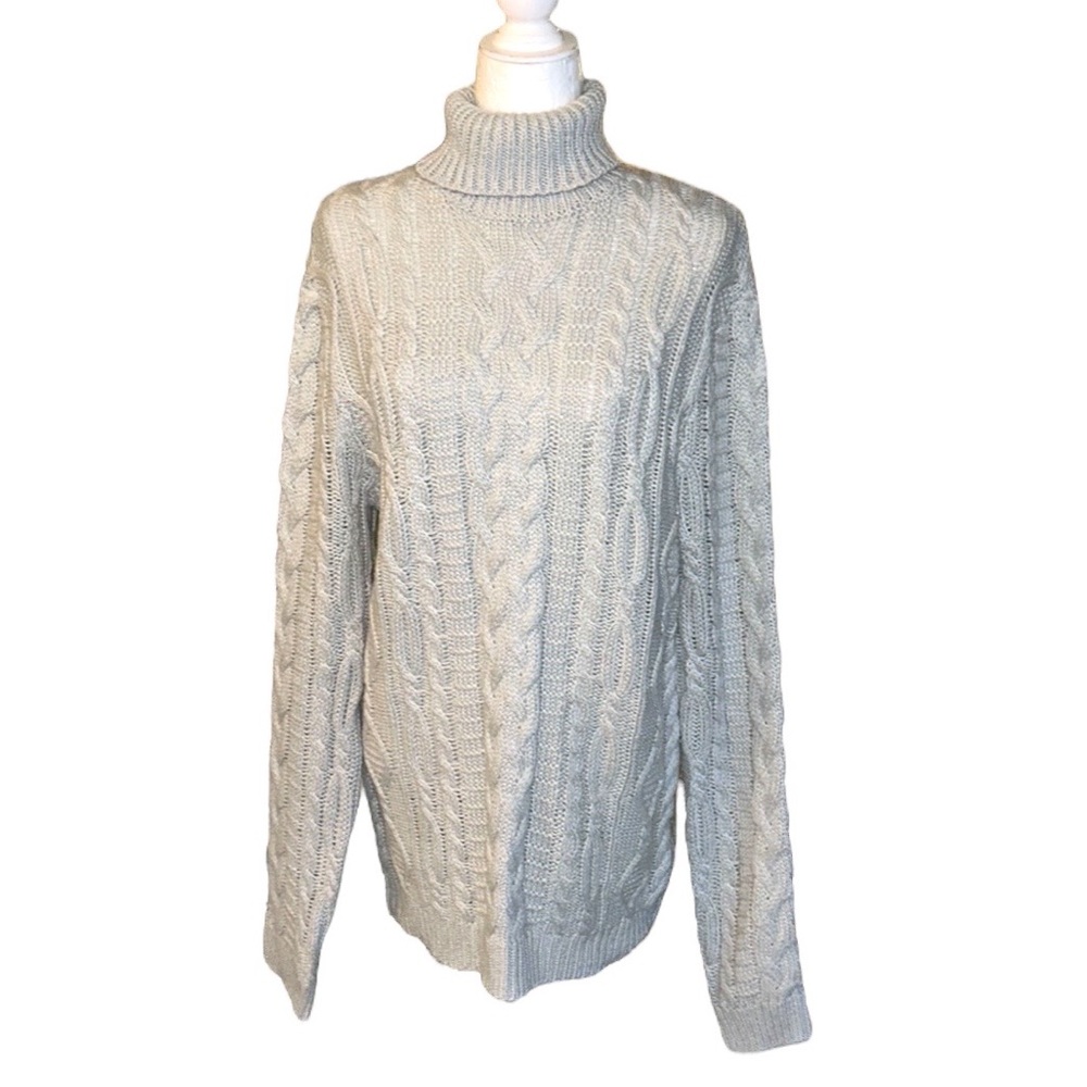 ASOS Design Light Gray Cable Knit Turtleneck Sweater - M T